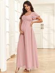 Chiffon Pleated V-Neck Tie-Back A-Line Maternity Dress – Dusty Rose