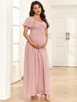 Chiffon Pleated V-Neck Tie-Back A-Line Maternity Dress – Dusty Rose