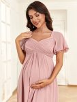 Chiffon Pleated V-Neck Tie-Back A-Line Maternity Dress – Dusty Rose