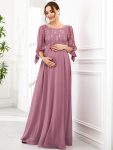 Half Sleeve Lace Split Sleeve A-line Chiffon Maternity Dress – Purple Orchid