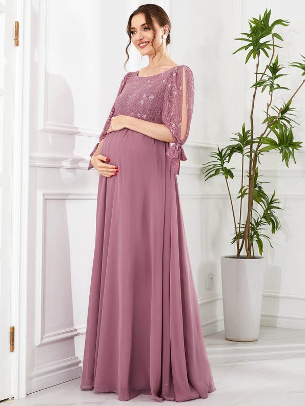 Half Sleeve Lace Split Sleeve A-line Chiffon Maternity Dress - Purple Orchid