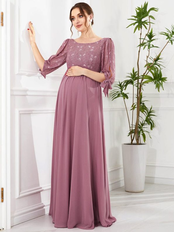 Half Sleeve Lace Split Sleeve A-line Chiffon Maternity Dress - Purple Orchid