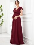 Chiffon Ruffled Short Sleeve Corsage A-Line Maternity Dress – Burgundy