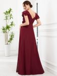 Chiffon Ruffled Short Sleeve Corsage A-Line Maternity Dress – Burgundy