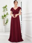 Chiffon Ruffled Short Sleeve Corsage A-Line Maternity Dress – Burgundy