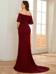 V-Neck Off-Shoulder A-Line Fishtail Maternity Dress – Burgundy