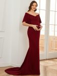 V-Neck Off-Shoulder A-Line Fishtail Maternity Dress – Burgundy