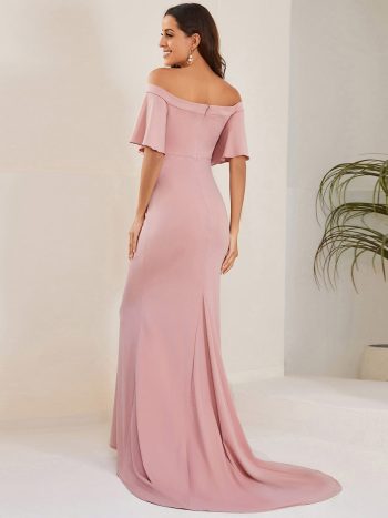 V-Neck Off-Shoulder A-Line Fishtail Maternity Dress - Dusty Rose