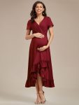 Ruffles High Low Hemline V-Neck High Stretch Maternity Dress – Burgundy