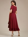 Ruffles High Low Hemline V-Neck High Stretch Maternity Dress – Burgundy