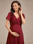 Ruffles High Low Hemline V-Neck High Stretch Maternity Dress – Burgundy