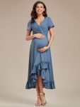 Ruffles High Low Hemline V-Neck High Stretch Maternity Dress – Dusty Navy