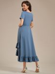 Ruffles High Low Hemline V-Neck High Stretch Maternity Dress – Dusty Navy