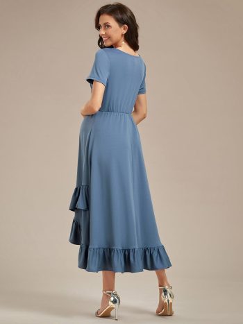 Ruffles High Low Hemline V-Neck High Stretch Maternity Dress - Dusty Navy