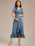 Ruffles High Low Hemline V-Neck High Stretch Maternity Dress – Dusty Navy