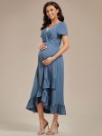 Ruffles High Low Hemline V-Neck High Stretch Maternity Dress – Dusty Navy