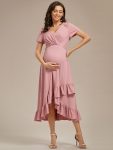 Ruffles High Low Hemline V-Neck High Stretch Maternity Dress – Dusty Rose