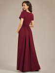 Comfortable Pleated V-Neck Short Sleeve Maternity Dress – Burgundy