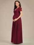 Comfortable Pleated V-Neck Short Sleeve Maternity Dress – Burgundy