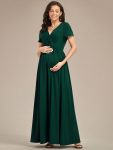 Comfortable Pleated V-Neck Short Sleeve Maternity Dress – Dark Green