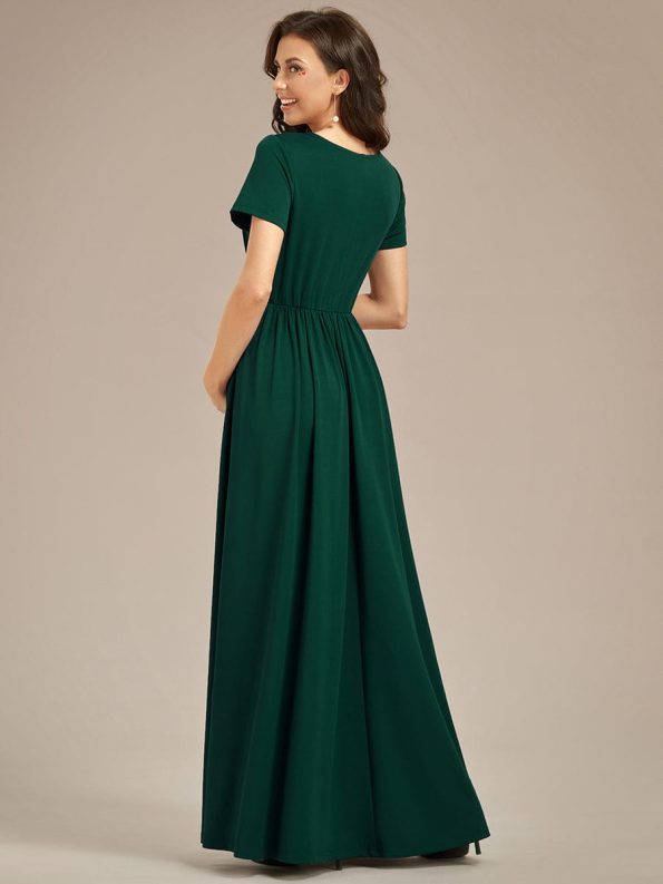 Comfortable Pleated V-Neck Short Sleeve Maternity Dress - Dark Green