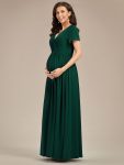 Comfortable Pleated V-Neck Short Sleeve Maternity Dress – Dark Green