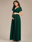 Comfortable Pleated V-Neck Short Sleeve Maternity Dress – Dark Green