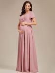 Comfortable Pleated V-Neck Short Sleeve Maternity Dress - Dusty Rose