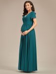 Comfortable Pleated V-Neck Short Sleeve Maternity Dress – Teal