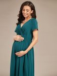 Comfortable Pleated V-Neck Short Sleeve Maternity Dress – Teal