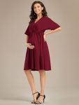 Loose V-Neck Half Sleeve Knee Length Maternity Dress – Burgundy