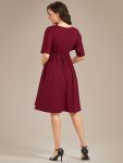 Loose V-Neck Half Sleeve Knee Length Maternity Dress – Burgundy