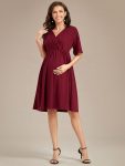 Loose V-Neck Half Sleeve Knee Length Maternity Dress – Burgundy