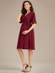 Loose V-Neck Half Sleeve Knee Length Maternity Dress – Burgundy