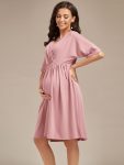 Loose V-Neck Half Sleeve Knee Length Maternity Dress – Dusty Rose