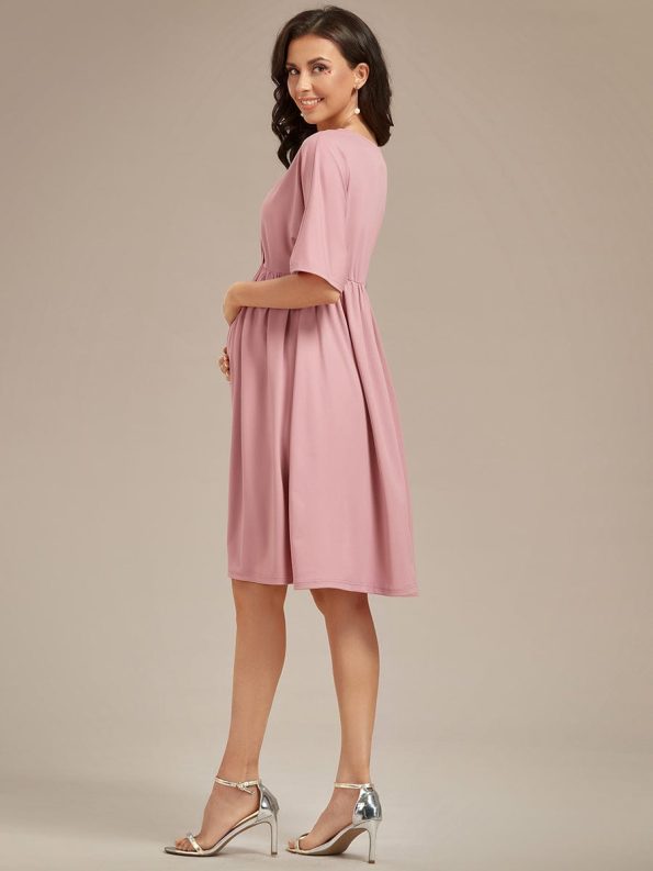 Loose V-Neck Half Sleeve Knee Length Maternity Dress - Dusty Rose