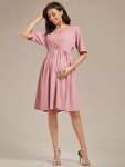 Loose V-Neck Half Sleeve Knee Length Maternity Dress - Dusty Rose