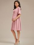 Loose V-Neck Half Sleeve Knee Length Maternity Dress – Dusty Rose