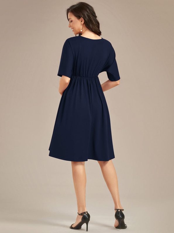 Loose V-Neck Half Sleeve Knee Length Maternity Dress - Navy Blue