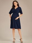 Loose V-Neck Half Sleeve Knee Length Maternity Dress – Navy Blue