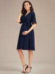 Loose V-Neck Half Sleeve Knee Length Maternity Dress – Navy Blue