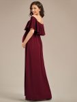 Flattering A-Line Maternity Dress with Off-Shoulder Ruffle – Burgundy