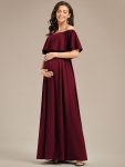 Flattering A-Line Maternity Dress with Off-Shoulder Ruffle – Burgundy