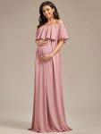 Flattering A-Line Maternity Dress with Off-Shoulder Ruffle – Dusty Rose