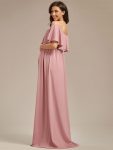 Flattering A-Line Maternity Dress with Off-Shoulder Ruffle – Dusty Rose