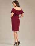 Elegant Ruffle Off-The-Shoulder Bodycon Midi Maternity Dress – Burgundy