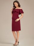 Elegant Ruffle Off-The-Shoulder Bodycon Midi Maternity Dress – Burgundy