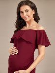 Elegant Ruffle Off-The-Shoulder Bodycon Midi Maternity Dress – Burgundy