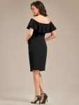 Elegant Ruffle Off-The-Shoulder Bodycon Midi Maternity Dress – Black