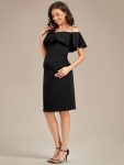 Elegant Ruffle Off-The-Shoulder Bodycon Midi Maternity Dress – Black